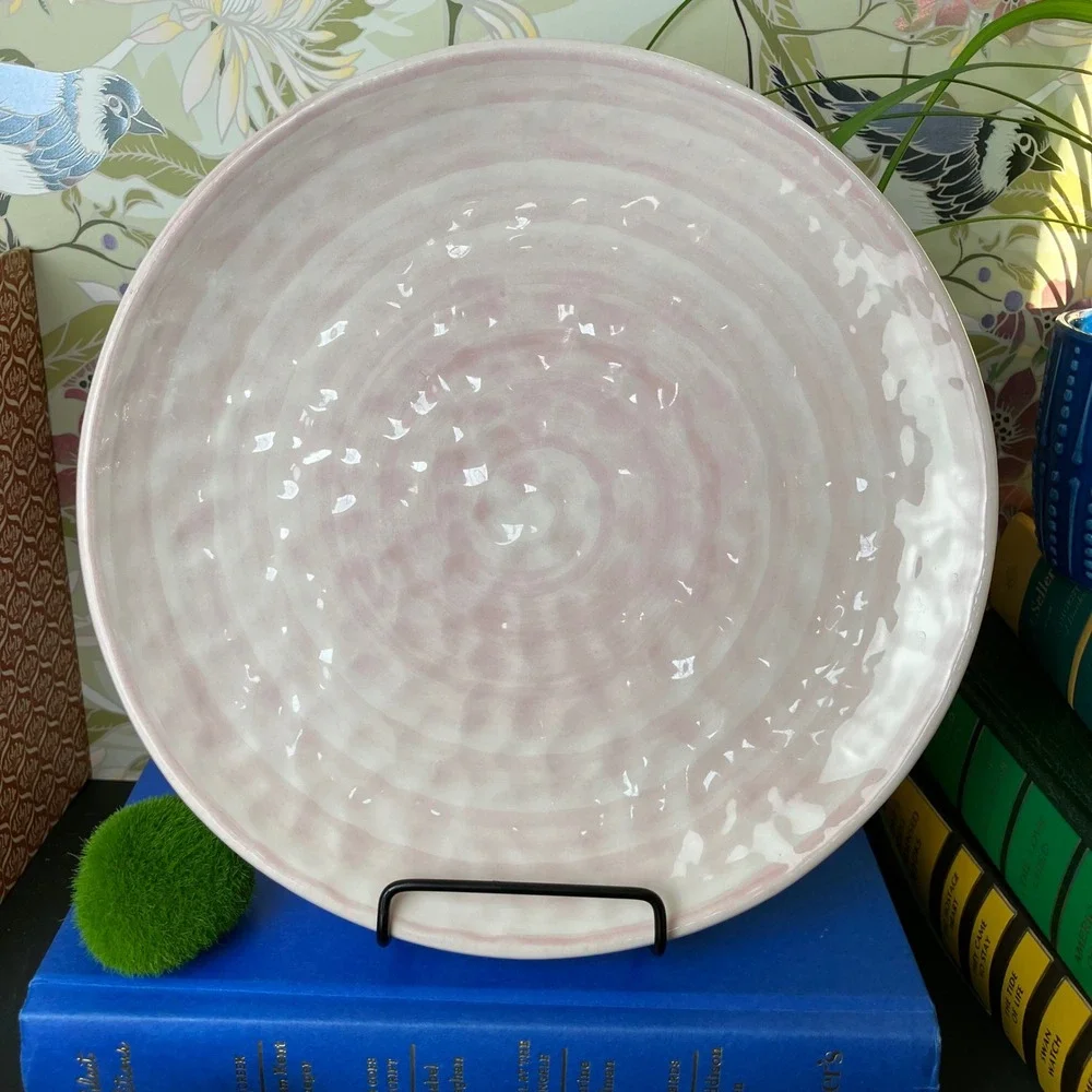 Noemi Ceramiche Serving Bowl 9.5in Pink Handcrafted Italy Hammered Swirl